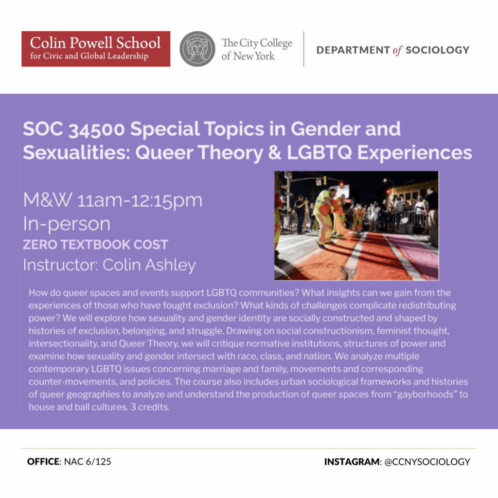 SOC 34500 Special Topics in Gender and Sexualities: Queer Theory & LGBTQ Experiences