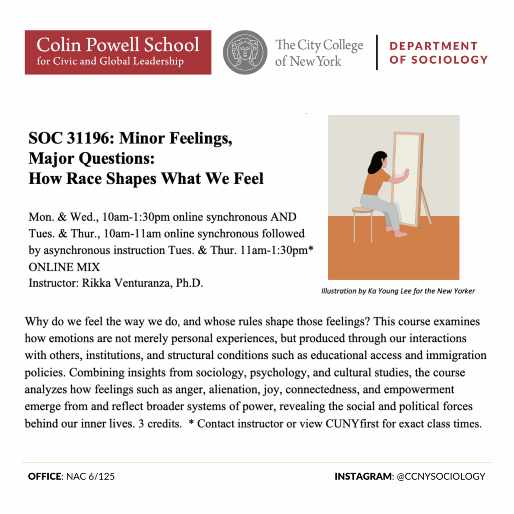 Winter 2026 Sociology Course SOC 31196: Minor Feelings Major Questions: How Race Shapes What We Feel