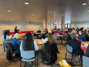 Faculty and staff gathered in the faculty dining room