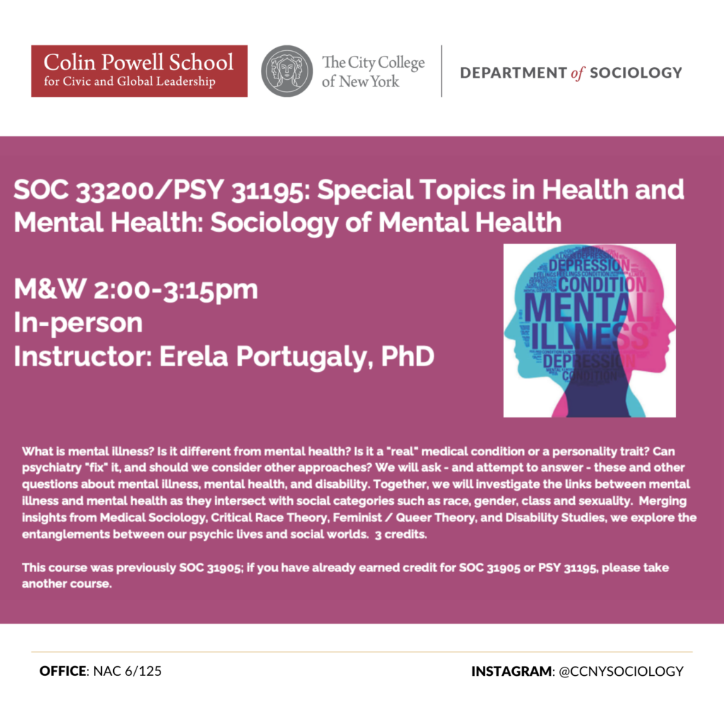 SOC 33200/PSY 31195: Special Topics in Health and Mental Health: Sociology of Mental Health
