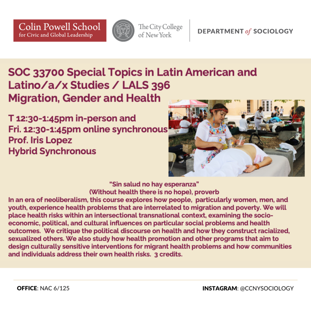 SOC 33700 Special Topics in Latin American and Latino/a/x Studies / LALS 396 Migration, Gender and Health